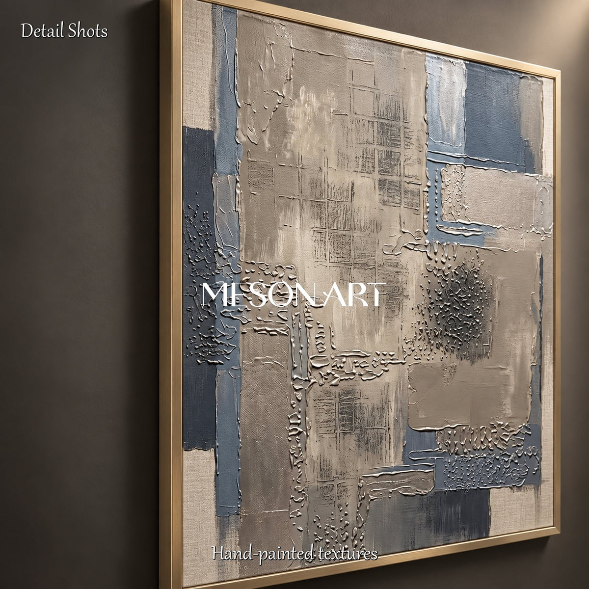 Gray Abstract Textured Wall Art Square Painting Original Artist Hand Painted By Mesonart