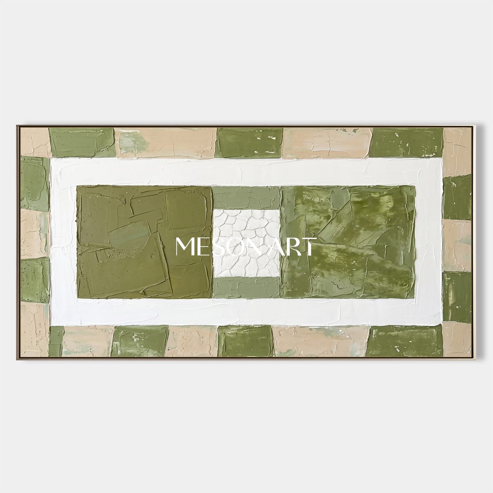Green Abstract Plaster Texture Art For Modern Living Room Decor With Geometric Design