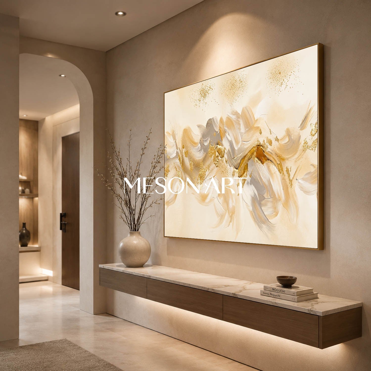 Luxury Abstract Art With Gold Leaf For Modern Living Room Decor
