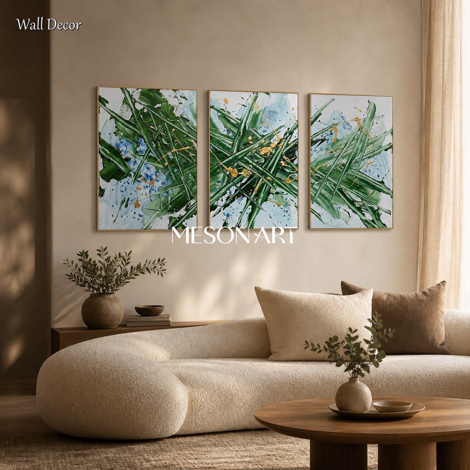 Green And Blue Abstract Jackson Pollock Inspired Painting Rectangular Wall Art For Living Room By Mesonart
