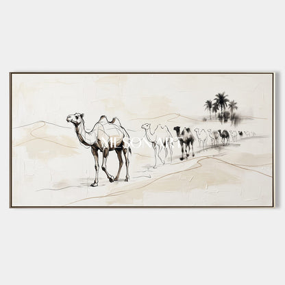 Beige And Black Minimalist Camel Painting Large Panoramic Wall Art Original Artist By Mesonart