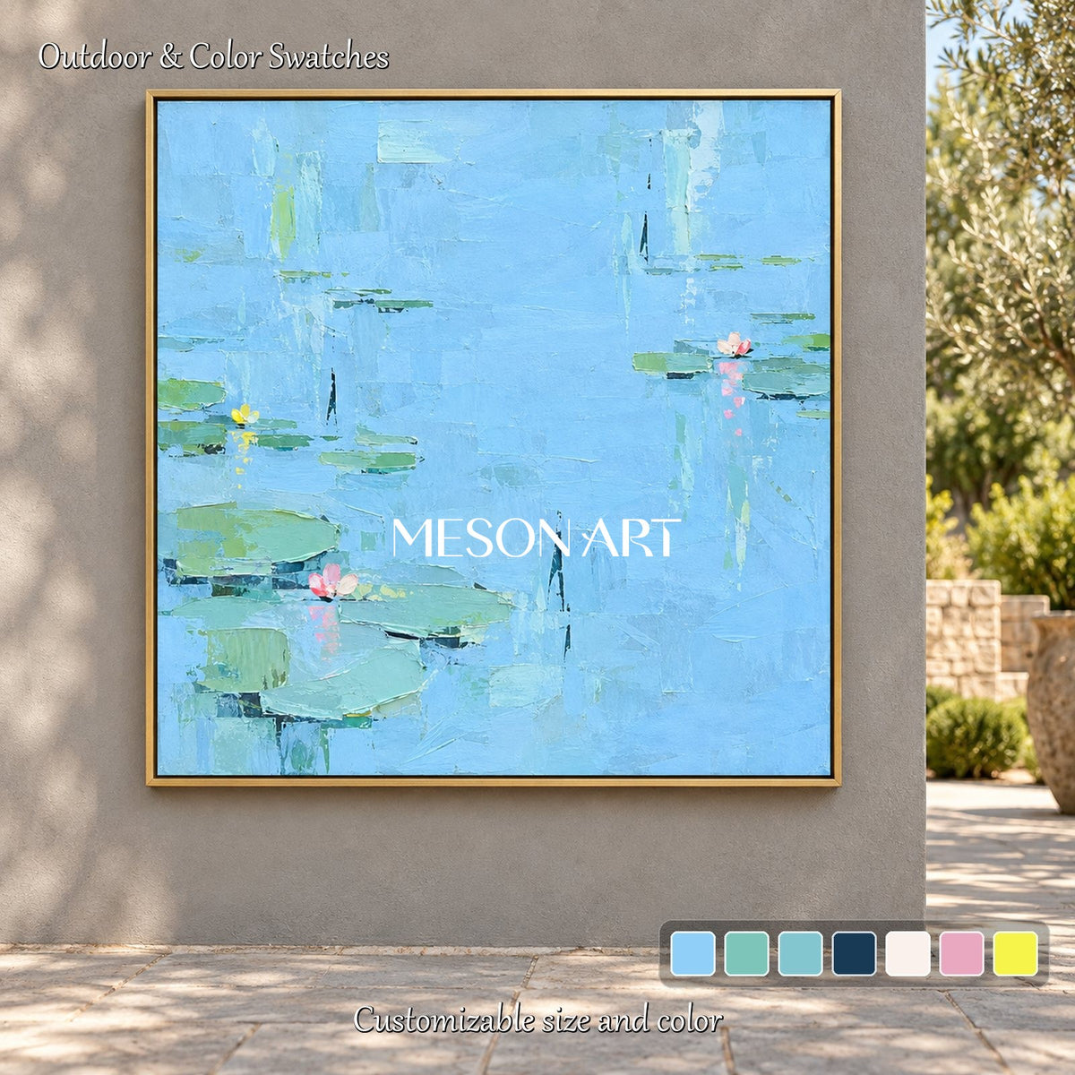 Blue And Green Abstract Landscape Textured Art Square Wall Decor For Living Room By Mesonart