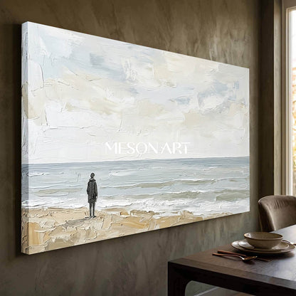 Large Textured Beach Wall Art In Beige And Grey Tones For Japandi Style Home Office And Entryway