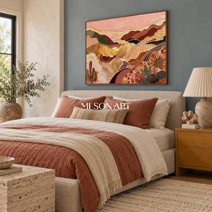 Earthy Bohemian Abstract Painting Rectangular Canvas Art Special Gift For Her Or Him By Mesonart