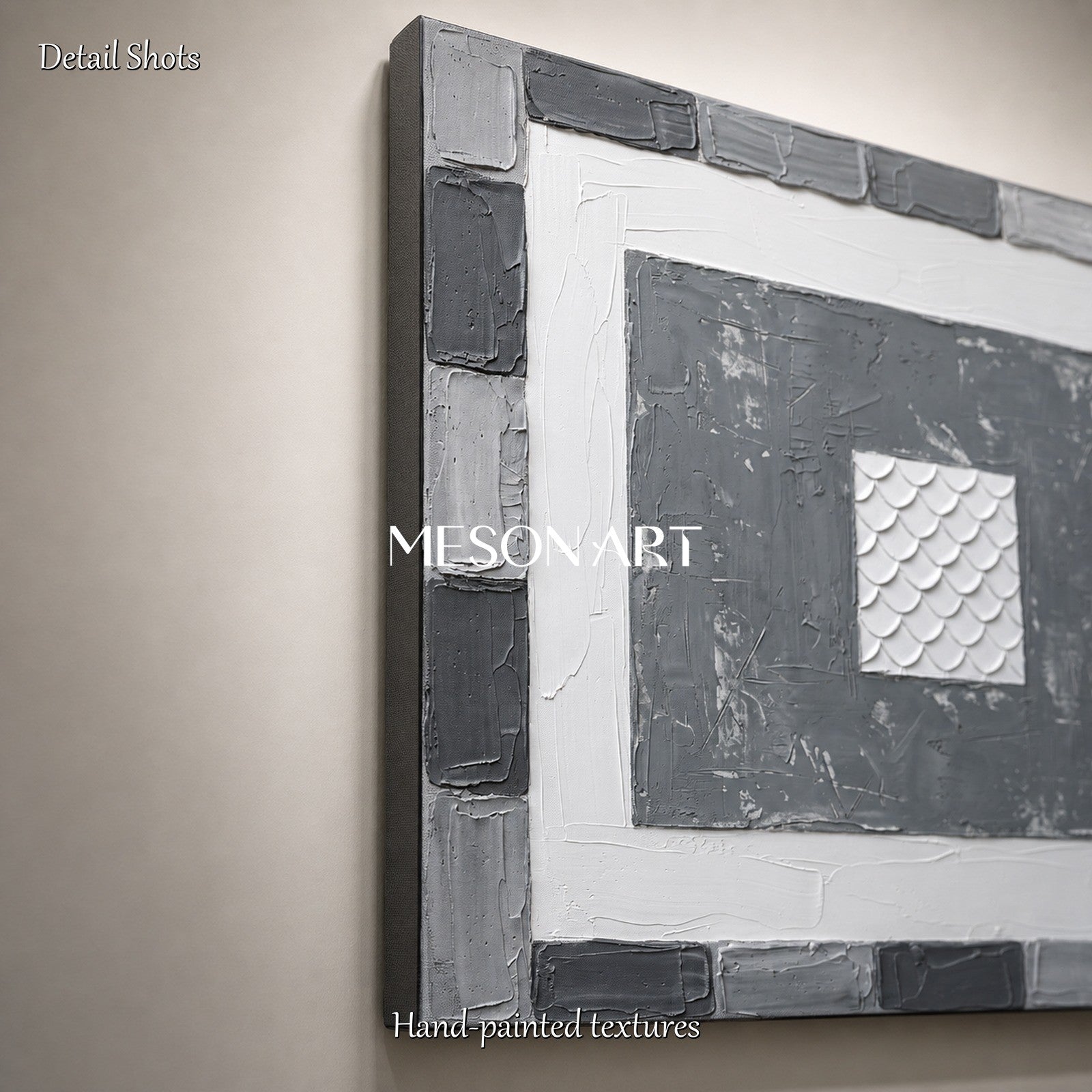 Gray White Abstract Art With Textured Relief For Modern Living Room Decor