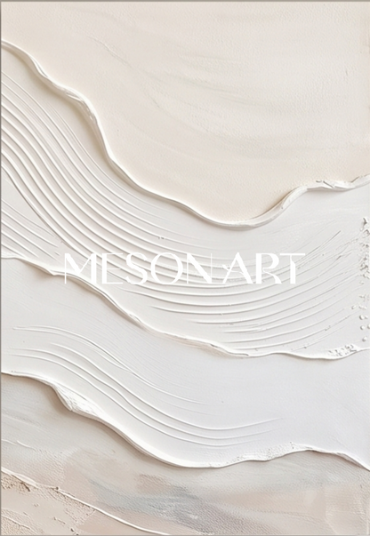 Beige And White Impasto Landscape Painting Rectangular Wall Art Original Artist Contemporary Textured Art By Mesonart