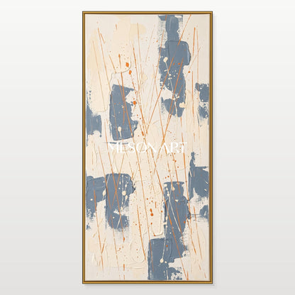 Beige And Blue Abstract Painting Inspired By Jackson Pollock Style Action Art Panoramic Wall Decor For Living Room By Mesonart