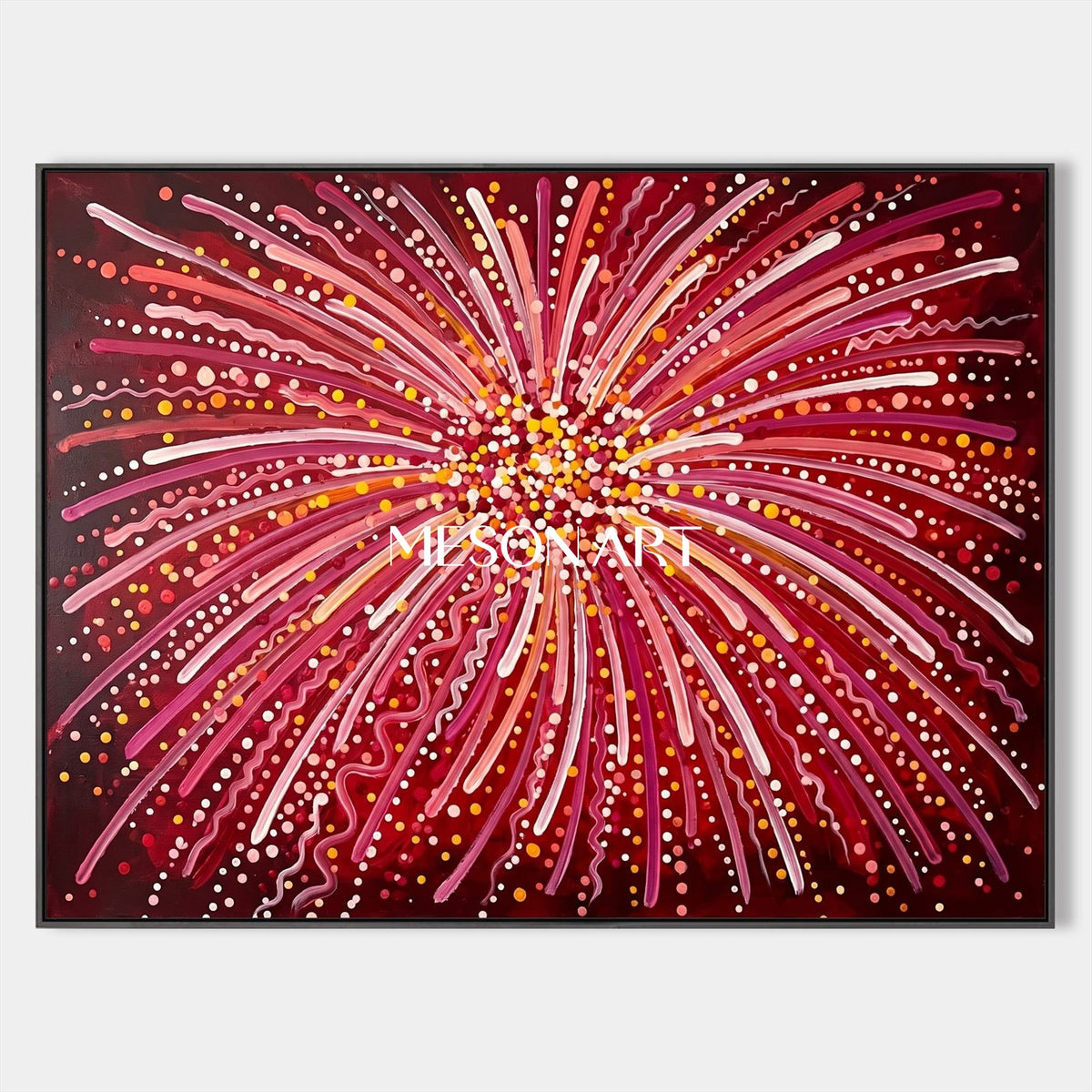Red And Gold Fireworks Abstract Expressionism Art Rectangular Wall Decor For Living Room By Mesonart