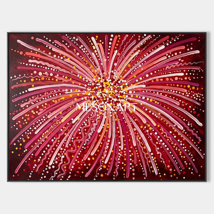 Red And Gold Fireworks Abstract Expressionism Art Rectangular Wall Decor For Living Room By Mesonart