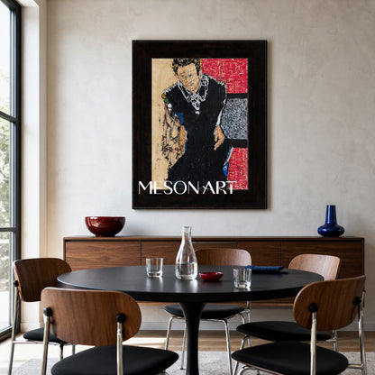 Black And Red Contemporary Painting Original Artist Statement Artwork Rectangular Wall Decor For Living Room By Mesonart