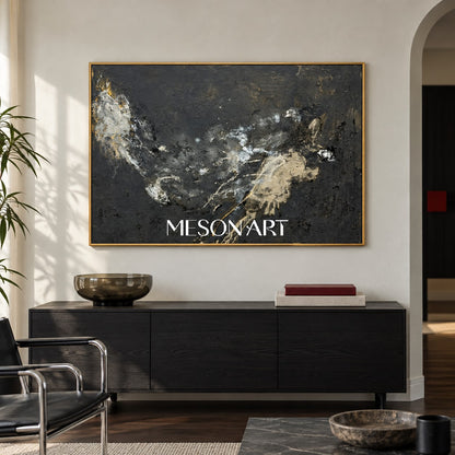 Black And Gold Abstract Art Rectangular Wall Decor Modern Mixed Media Painting Original Artist By Mesonart