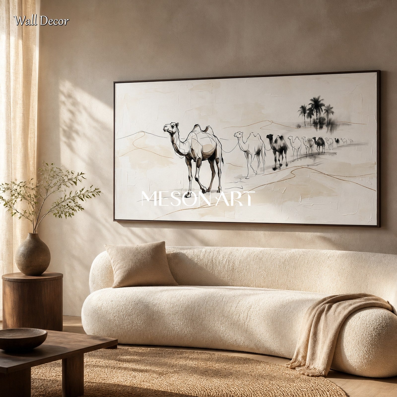 Beige And Black Minimalist Camel Painting Large Panoramic Wall Art Original Artist By Mesonart