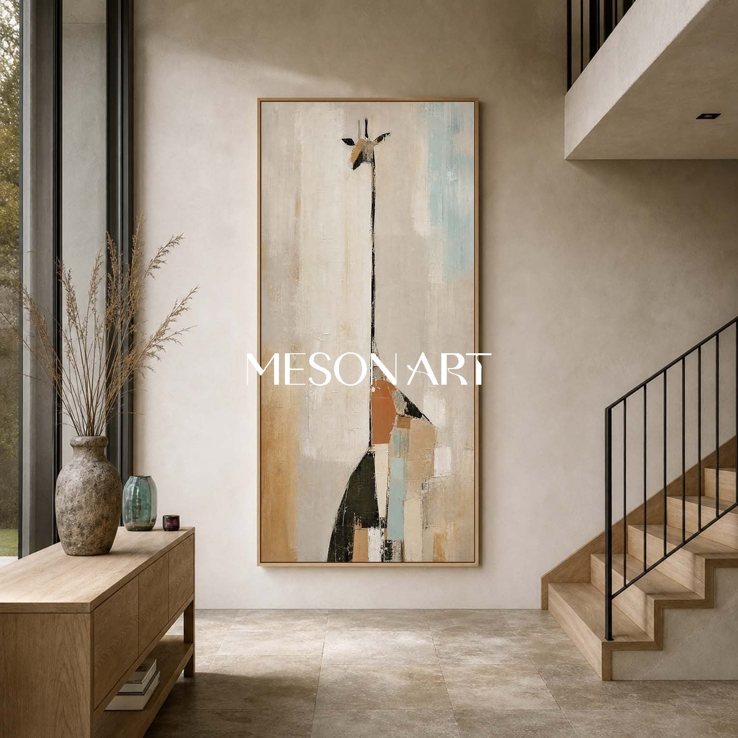 Minimalist Giraffe Painting Abstract Animal Art For Modern Entryway Decor