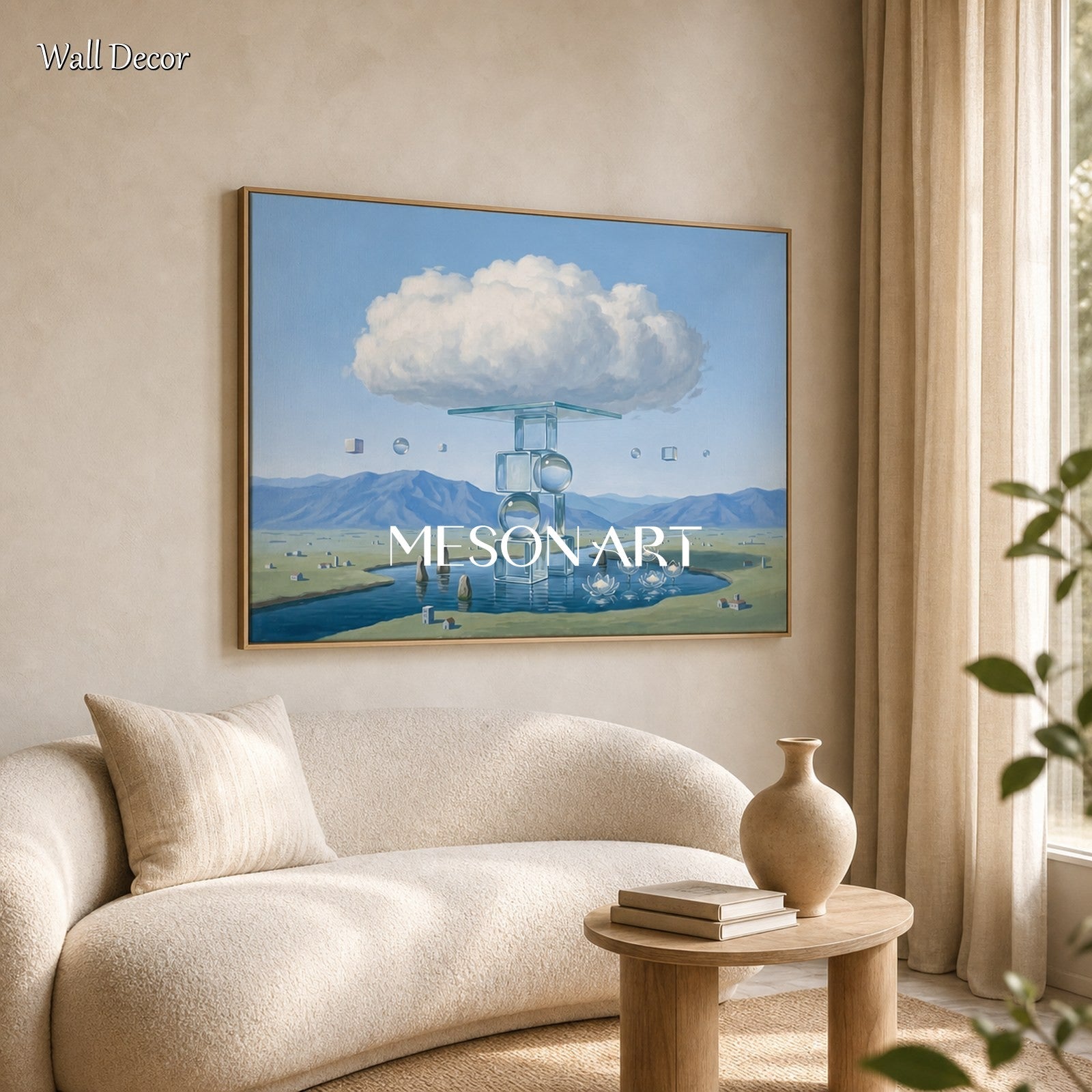Surrealist Glass Structure Landscape Painting With Soft Brushwork For Living Room And Office Decor