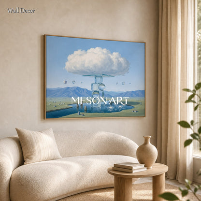 Surrealist Glass Structure Landscape Painting With Soft Brushwork For Living Room And Office Decor