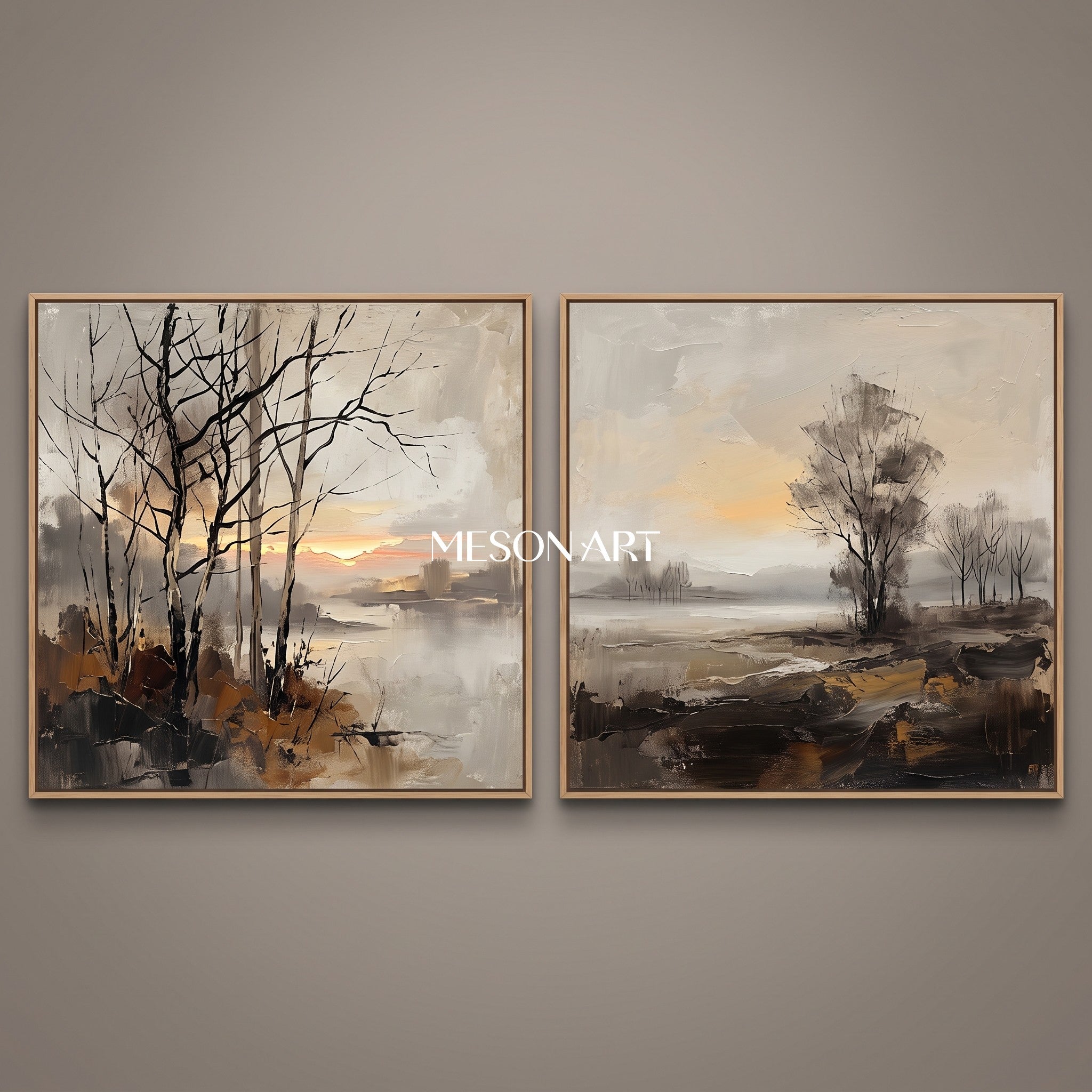 Beige And Black Abstract Painting Large Square Wall Art Landscape Original Artwork By Mesonart