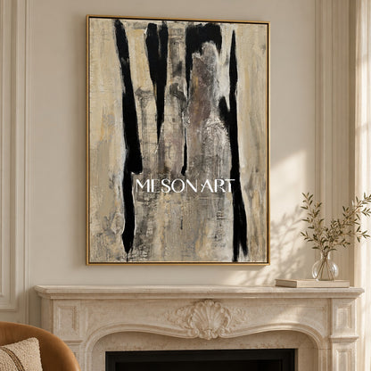 Black And Beige Abstract Painting Original Artist Rectangular Wall Art For Living Room By Mesonart