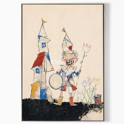 Whimsical Pop Art Painting With Cartoon Characters For Modern Living Room Decor