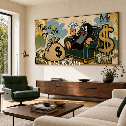 Luxury Pop Art Painting With Gold Leaf And Graffiti For Modern Living Room Decor