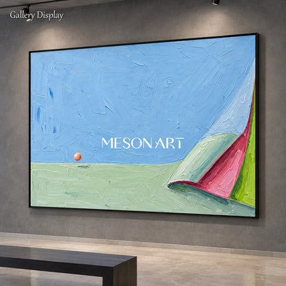 Quadro surrealista blu e verde raffigurante lo spazio, opera d’arte da parete rettangolare per il soggiorno di Mesonart
