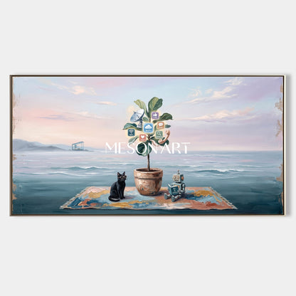 Blue Surrealism Painting Large Contemporary Art Original Artist Hand Painted By Mesonart