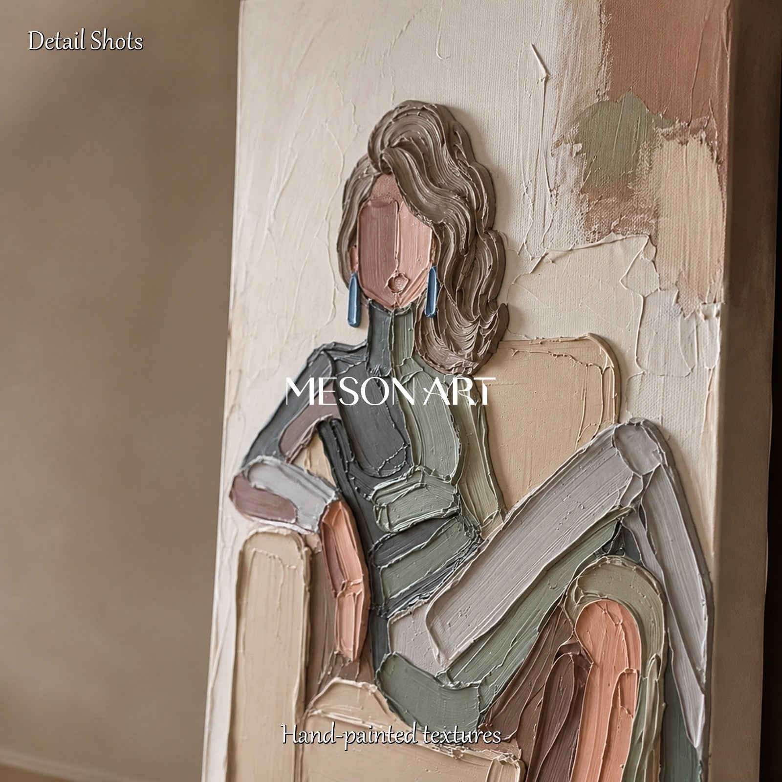 Beige And Black Modern Figurative Painting Panoramic Wall Art For Living Room Original Artist By Mesonart