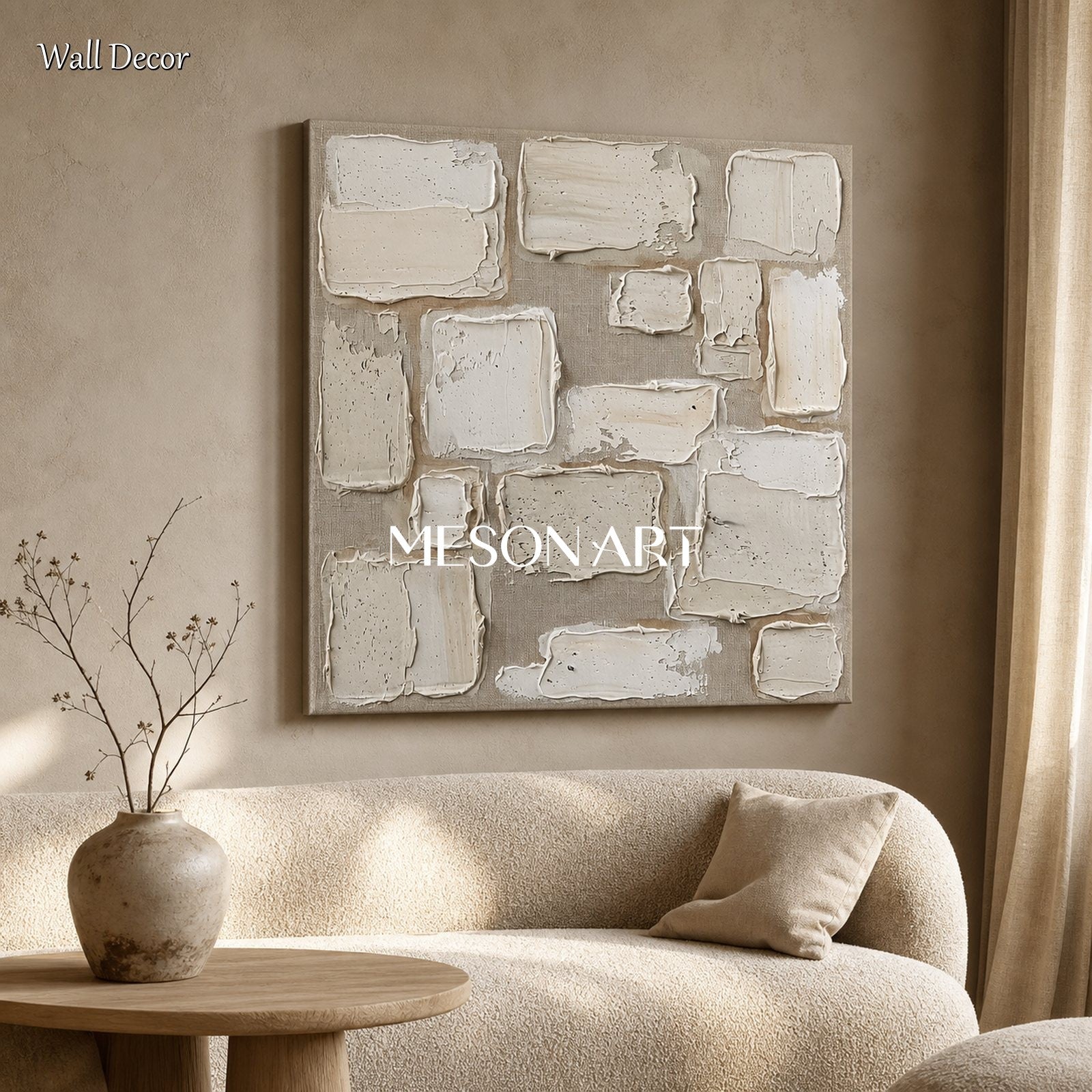 Minimalist Textured Wall Art In Beige And White For Modern Living Room Decor