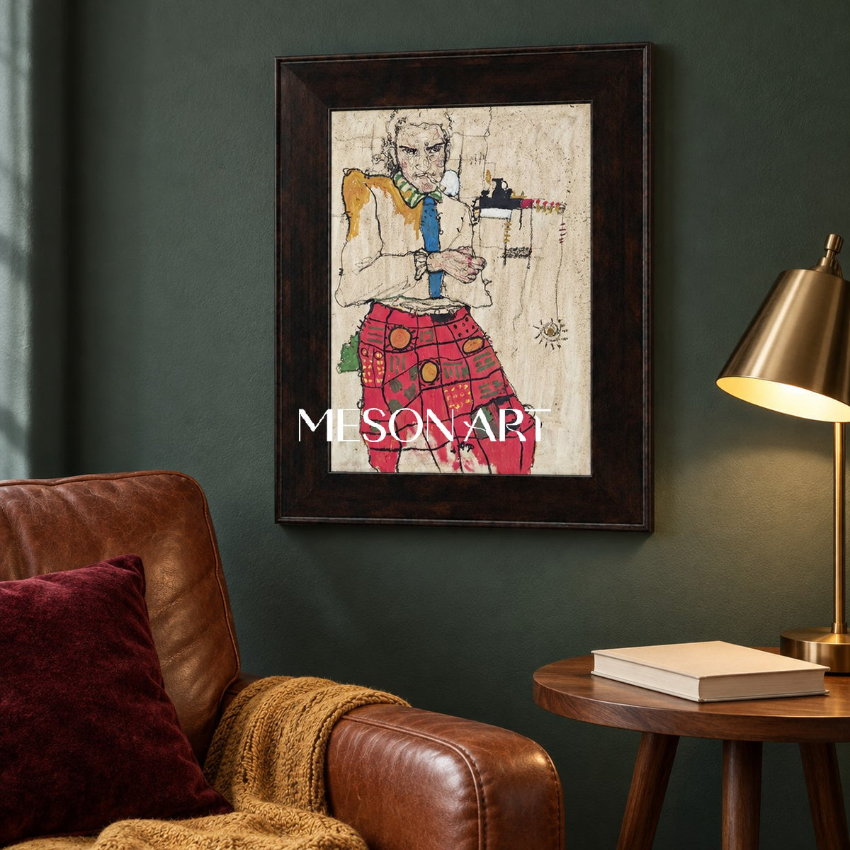 Red Beige Abstract Expressionist Portrait Painting Rectangular Wall Art Original Artist By Mesonart