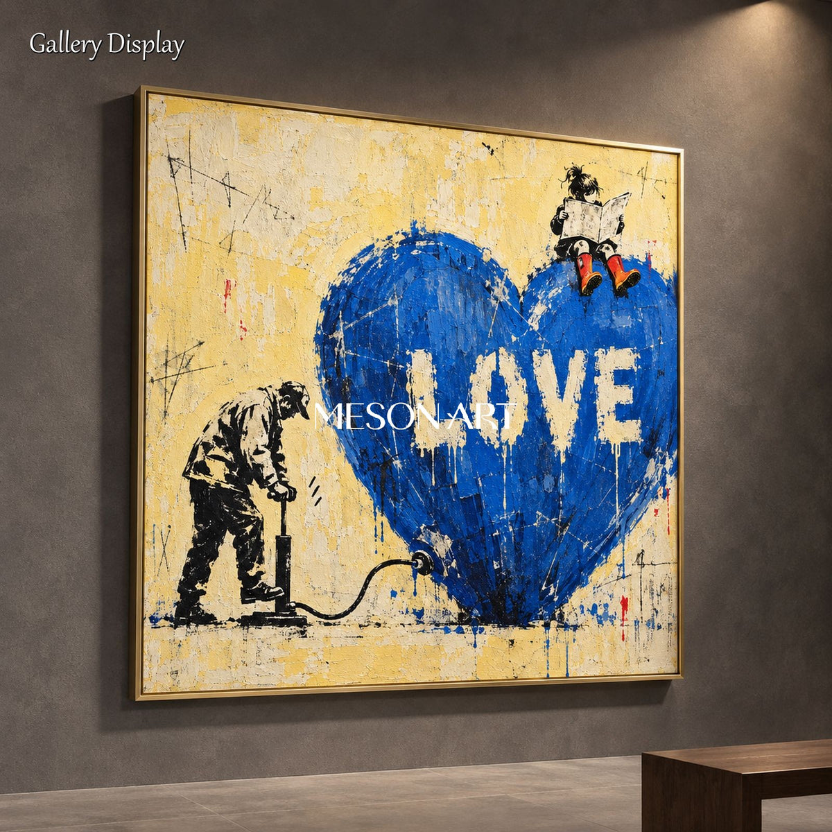 Blue And Yellow Graffiti Pop Art Painting Original Artist Hand Painted Square Wall Art For Living Room By Mesonart