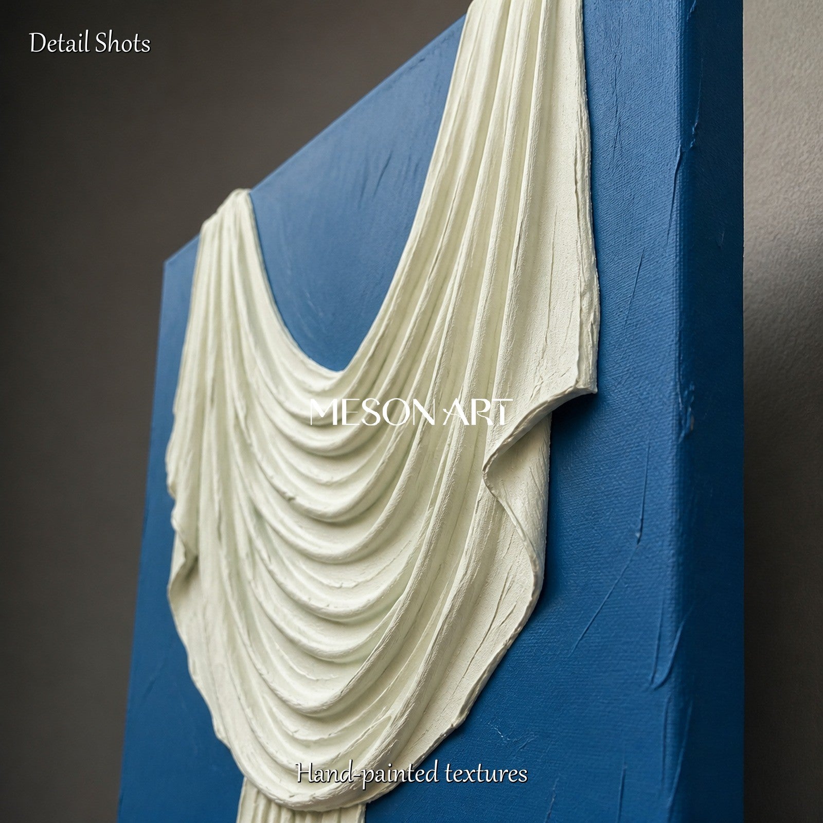 Blue And White Plaster Relief Art 3D Textured Wall Sculptural Organic Modern Painting By Mesonart