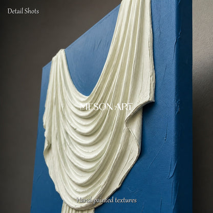 Blue And White Plaster Relief Art 3D Textured Wall Sculptural Organic Modern Painting By Mesonart