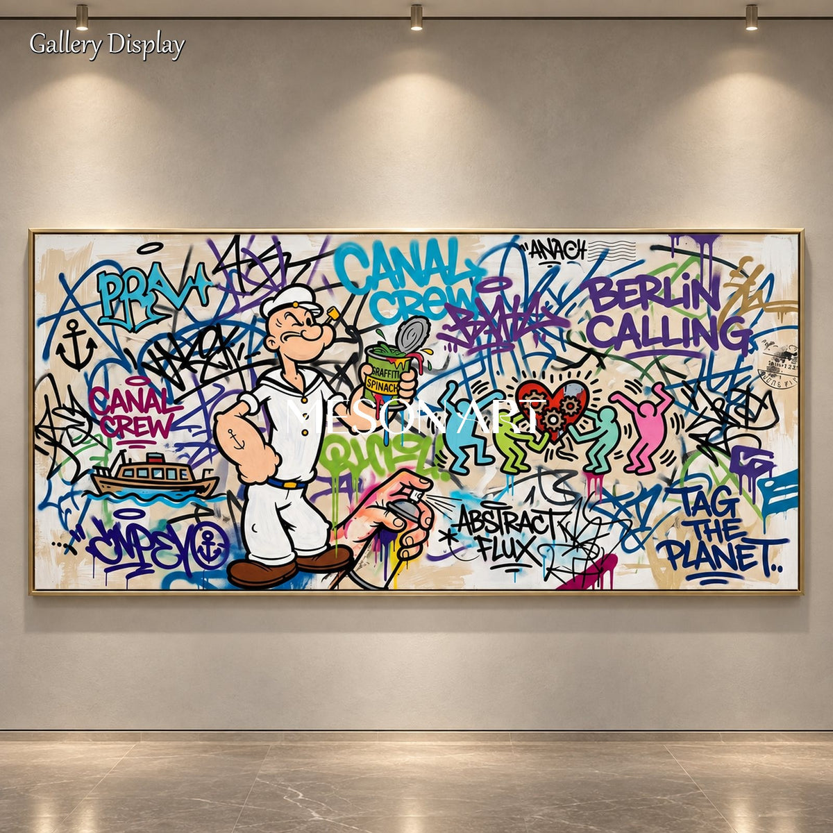 Blue White Graffiti Painting Panoramic Pop Art Wall Decor For Living Room By Mesonart