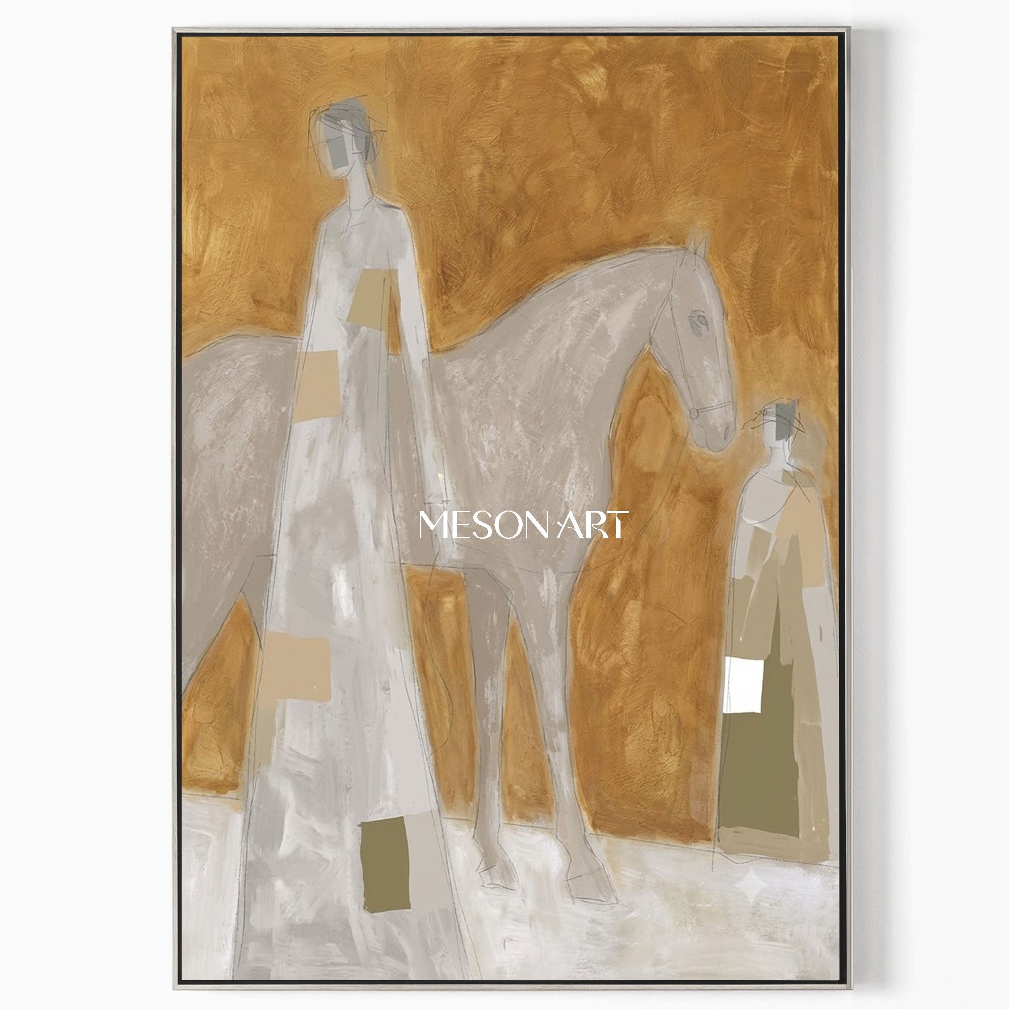 Minimalist Geometric Abstract Art In Earthy Gold Tones For Modern Home Decor