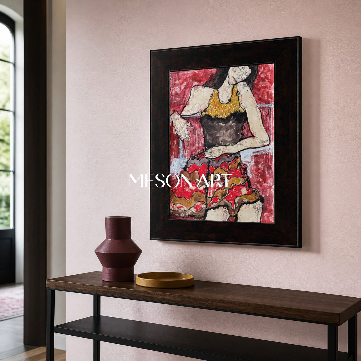 Red And Brown Figurative Painting Contemporary Original Artwork Rectangular Wall Art For Living Room By Mesonart