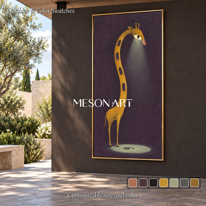 Purple And Gold Giraffe Surrealist Painting Original Artist Hand Painted Panoramic Wall Art For Living Room By Mesonart