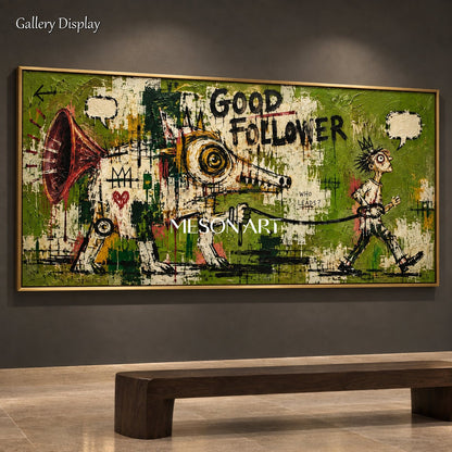 Green Black Graffiti Painting Contemporary Textured Canvas Panoramic Wall Art Original Artist Statement By Mesonart