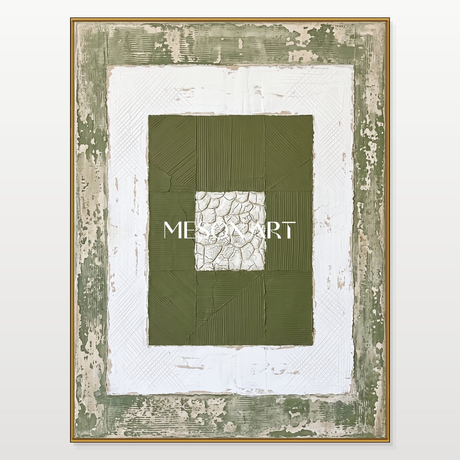 Green Abstract Wall Art With Textured Relief For Modern Living Room Decor
