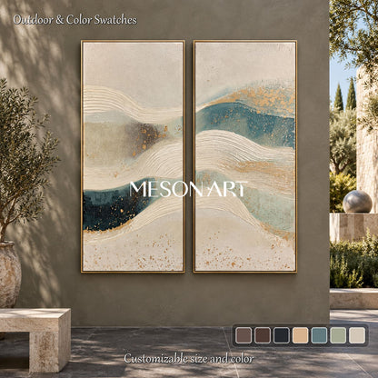 Beige And Blue Abstract Art Rectangular Wall Decor Original Artist Hand Painted By Mesonart