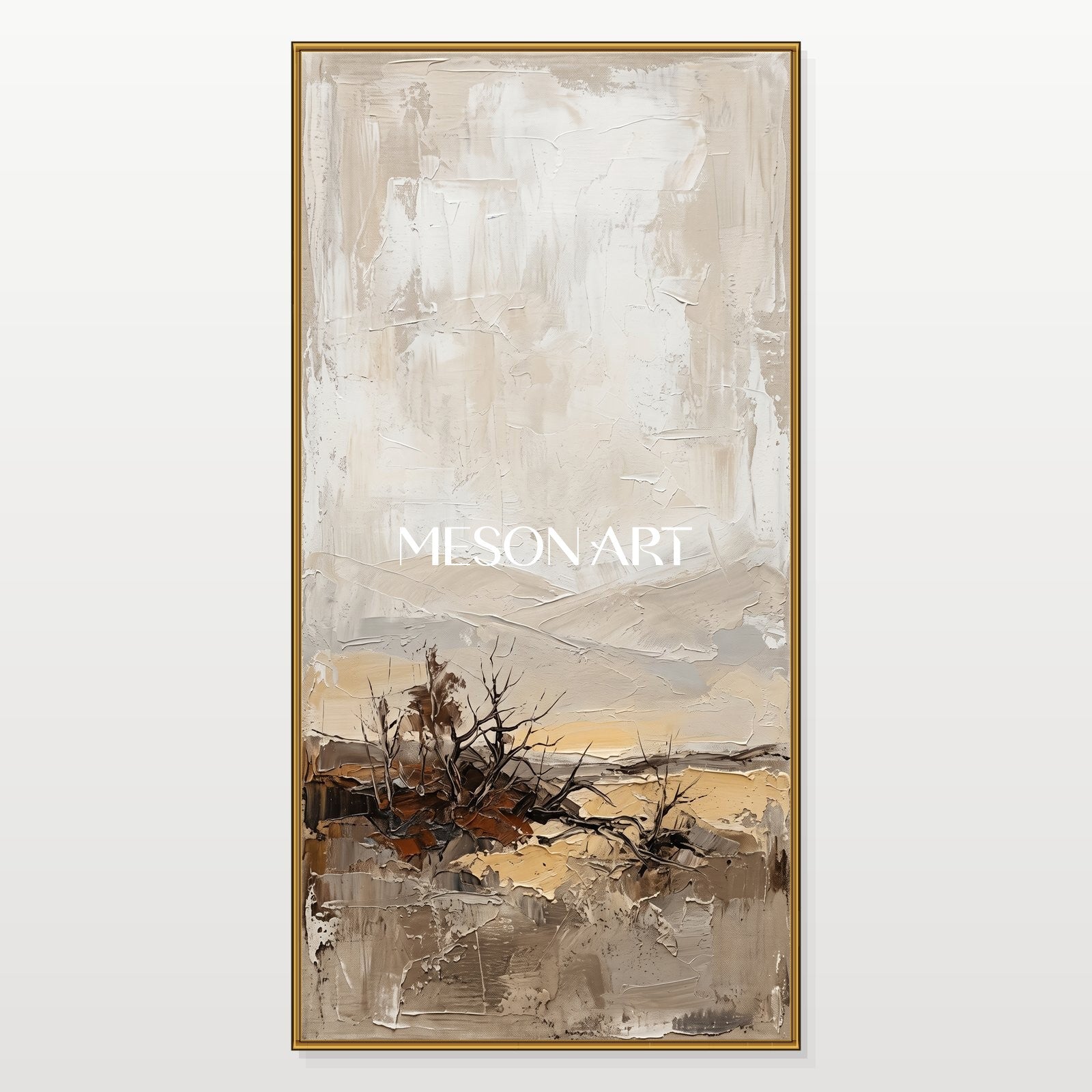 Beige And Brown Abstract Painting Large Neutral Wall Art Panoramic Original Artist Hand Painted By Mesonart