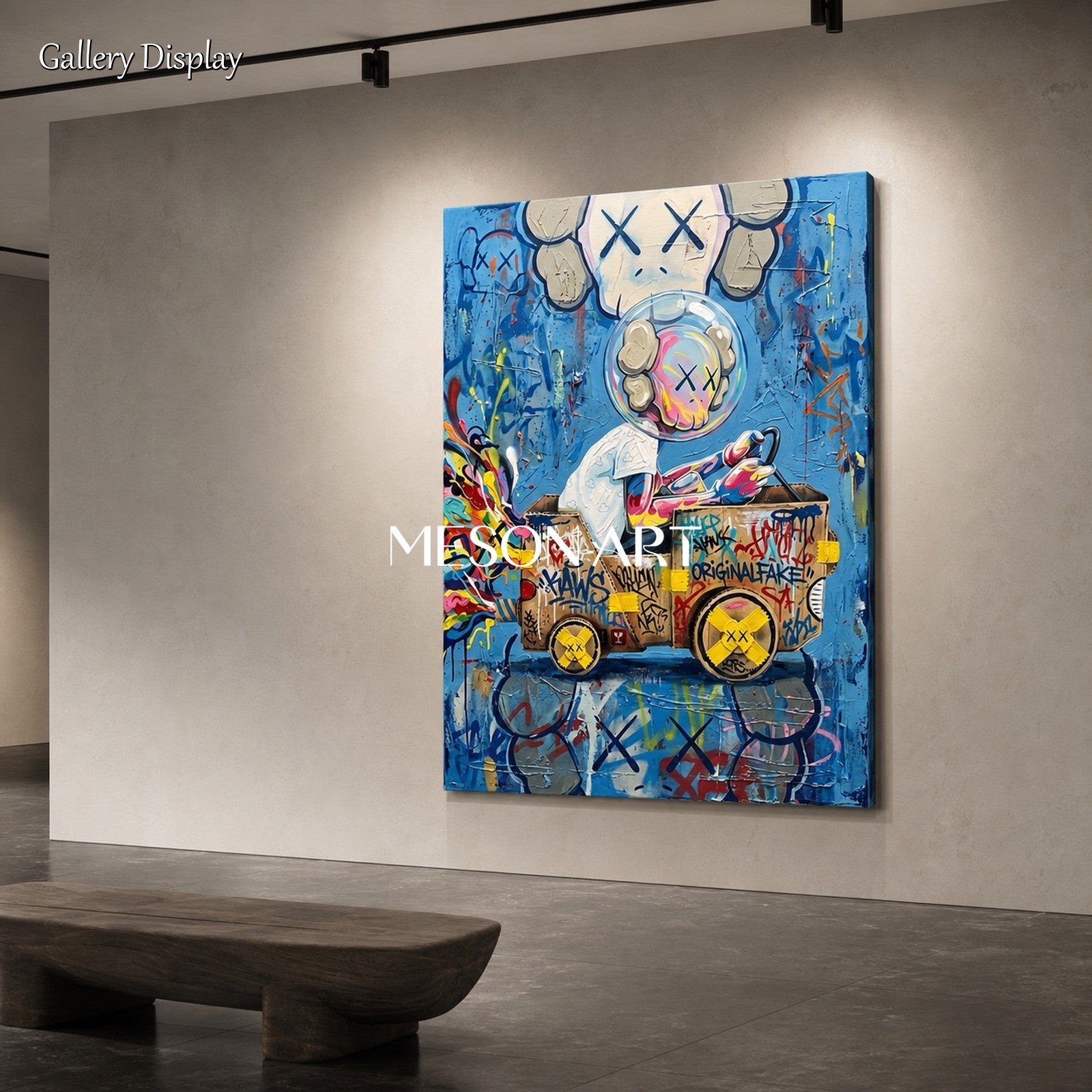 Bold Graffiti Art Painting With Pop Culture Icons For Modern Living Room Decor