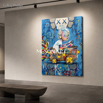 Bold Graffiti Art Painting With Pop Culture Icons For Modern Living Room Decor