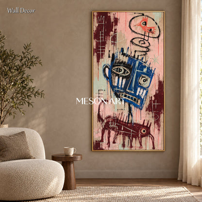 Red And Blue Abstract Graffiti Painting Original Hand Painted Contemporary Textured Wall Art Panoramic By Mesonart