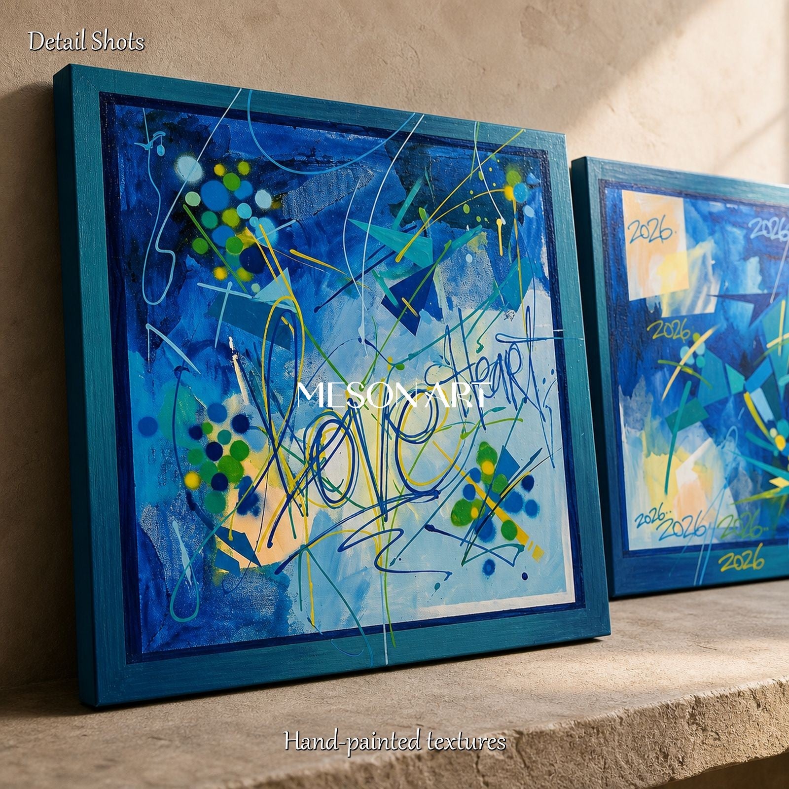 Blue Graffiti Art Square Wall Decor Cool Banksy Style Original Artist Painting By Mesonart