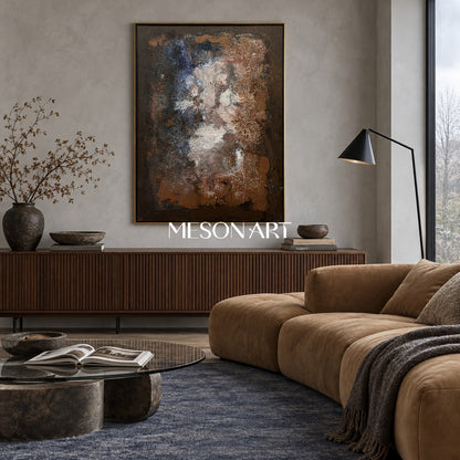 Black And Brown Abstract Painting Rectangular Wall Art Modern Textured Canvas Original By Mesonart