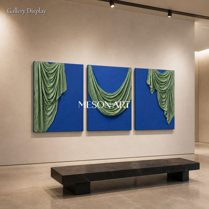 Blue And Green Painting Organic Modern Sculptural Plaster Relief Wall Art Rectangular By Mesonart