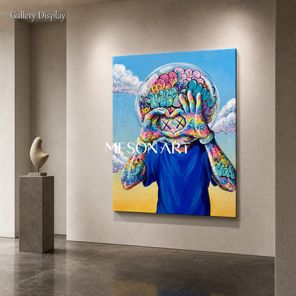 Vibrant Graffiti Art Painting With Bubble Head Figure For Modern Living Room Decor