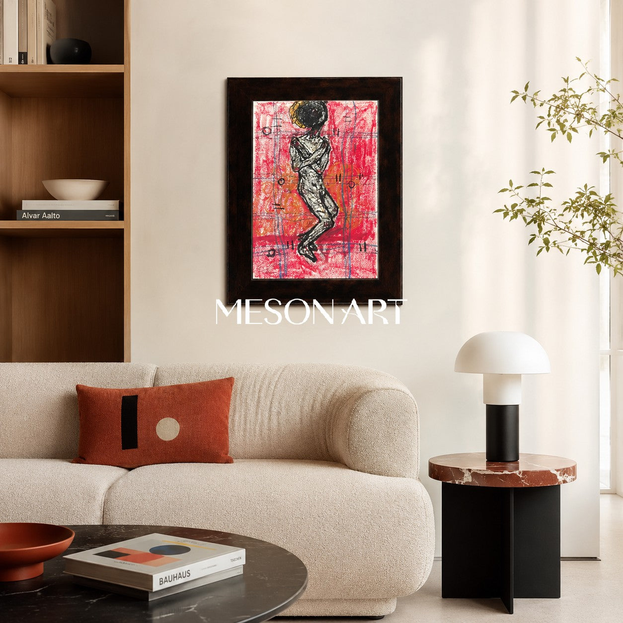 Red And Black Figurative Portrait Painting Contemporary Art Rectangular Wall Decor For Living Room By Mesonart