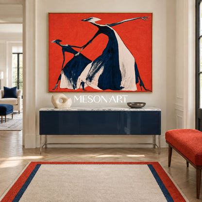 Red And Black Expressionist Figurative Modern Art Rectangular Wall Decor For Living Room By Mesonart