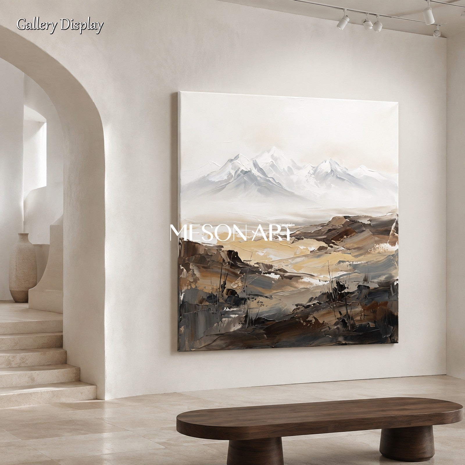 Beige And Black Abstract Painting Square Wall Art For Living Room By Mesonart