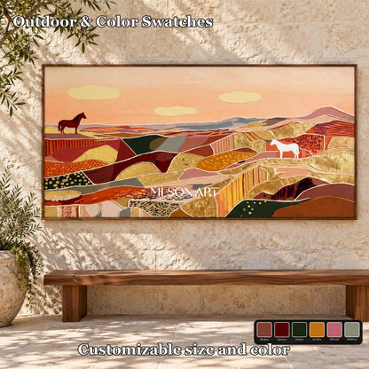 Earthy Terracotta Abstract Art Panoramic Decor Special Gift Contemporary Primitive Style By Mesonart